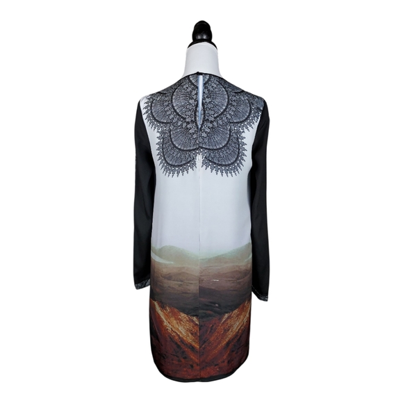 Clover Canyon Scenic Landscape & Lace Print Long Sleeve Mini Dress, Size M - Picture 4 of 9